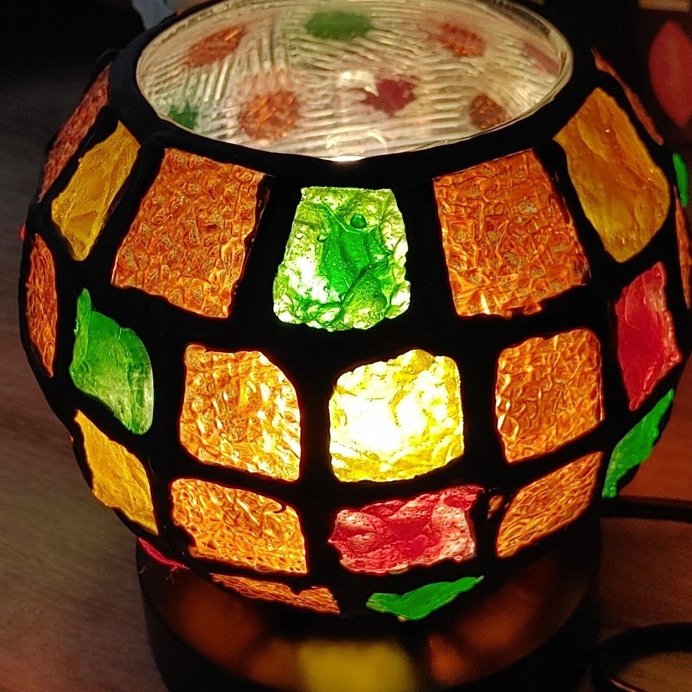 Colorful Stained Glass Himalayan Rock Salt Lamp Bowl